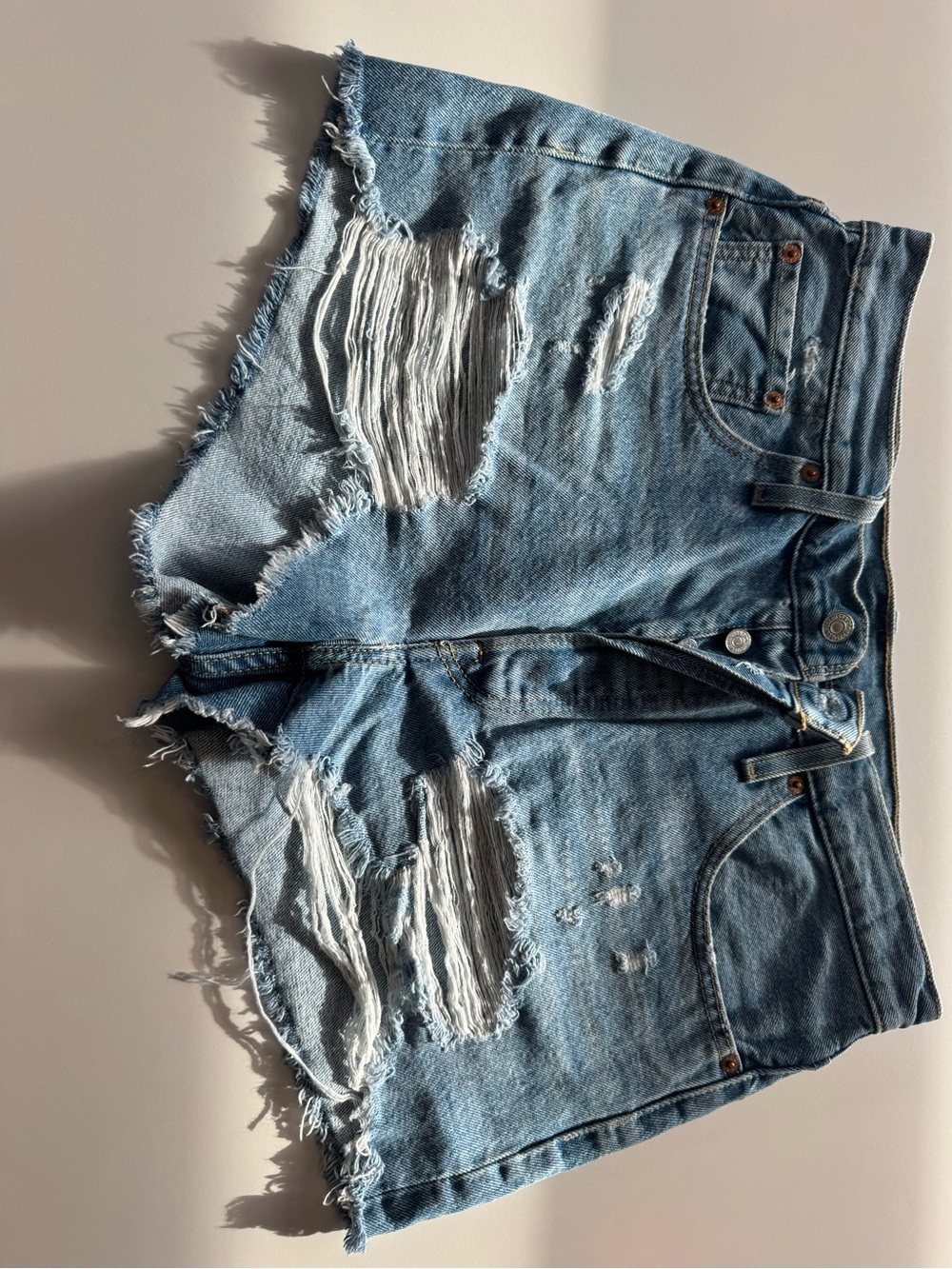 Levi's 501 Distressed Cutoff Denim Shorts - Blue - Picture 2 of 2